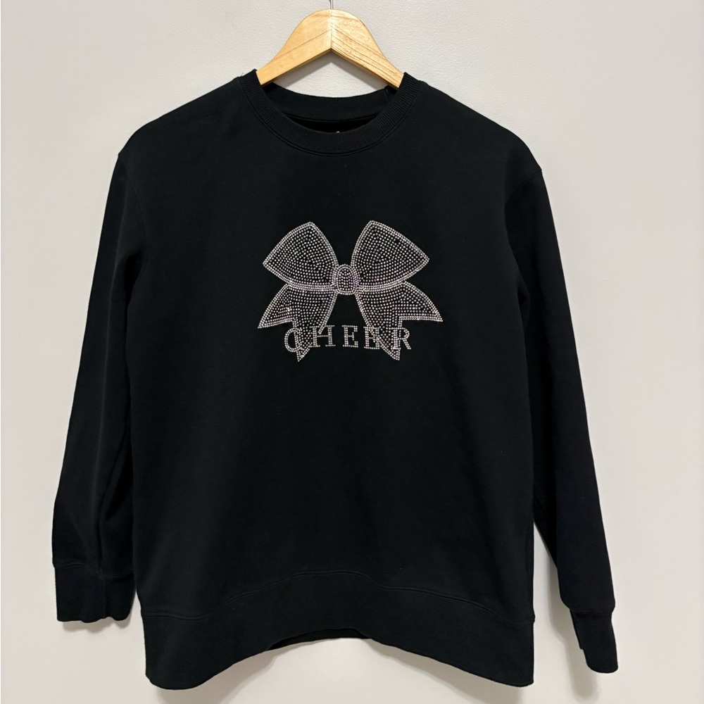 Cheer Gear Black Sweatshirt with Rhinestone Bow Design